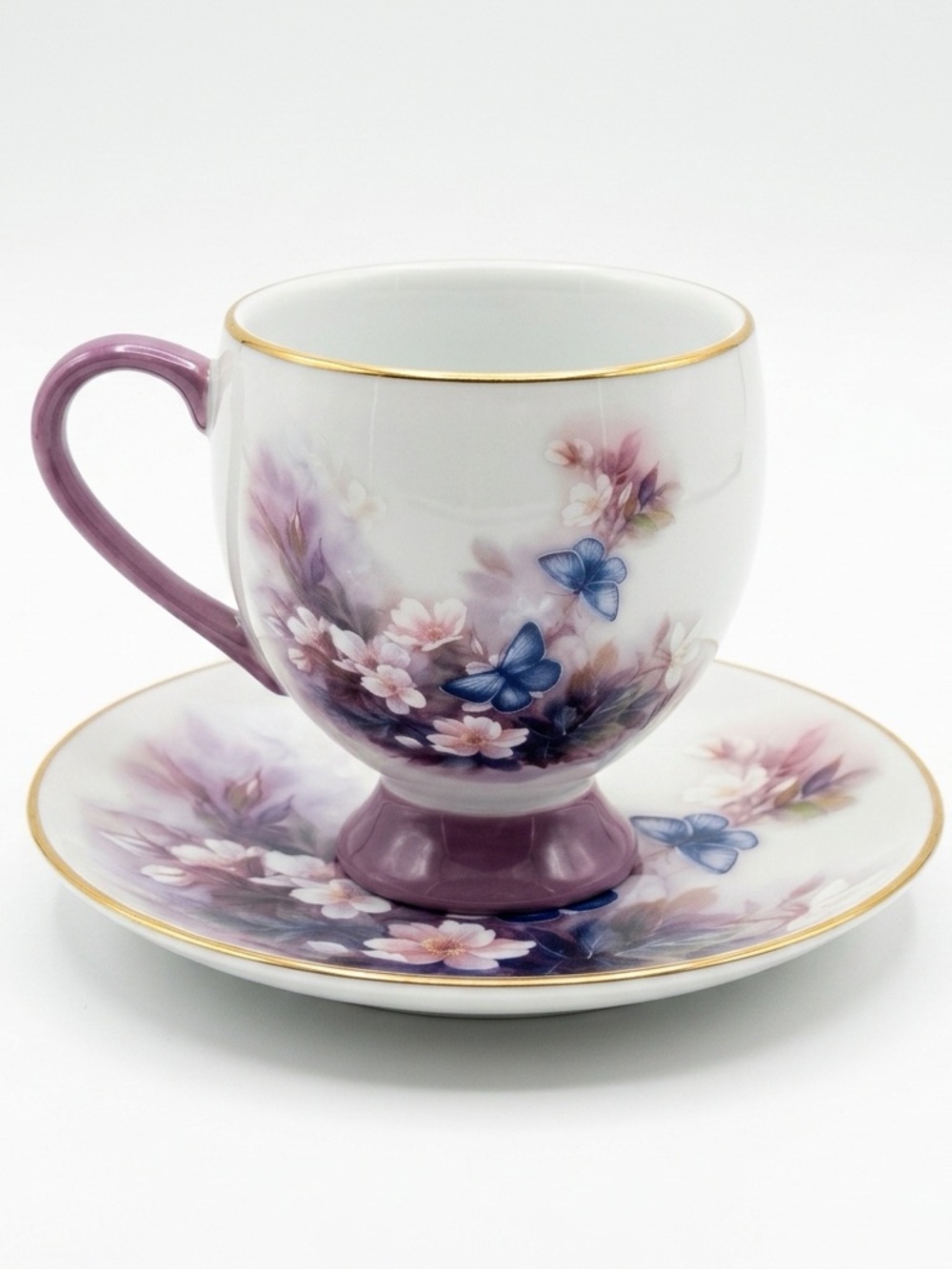 Vintage Lena Liu Porcelain Teacup Saucer Set Butterflies Cottagecore Coquette